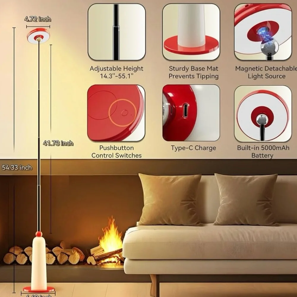 Floor Lamp for Living Room 360° Magnetic Bright Lights Cordless Standing